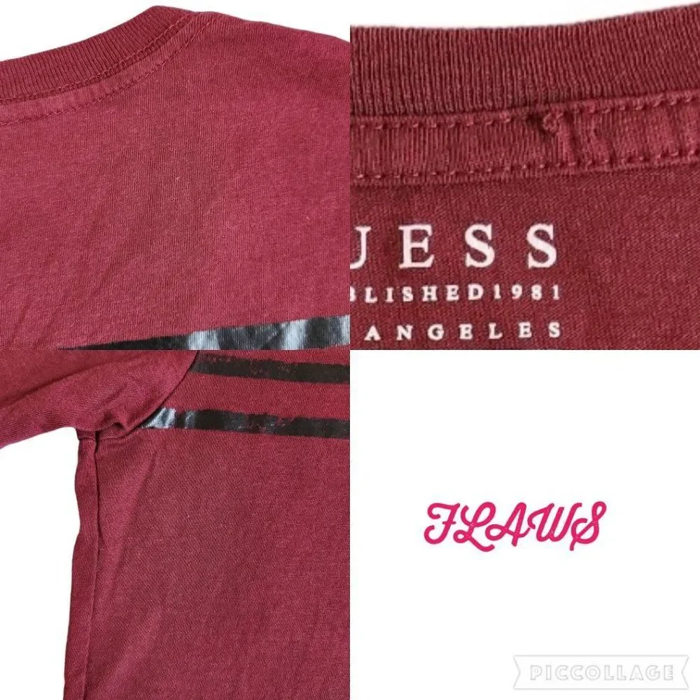 Guess burgundy red black v neck short sleeve t shirt sz M - Picture 8 of 11